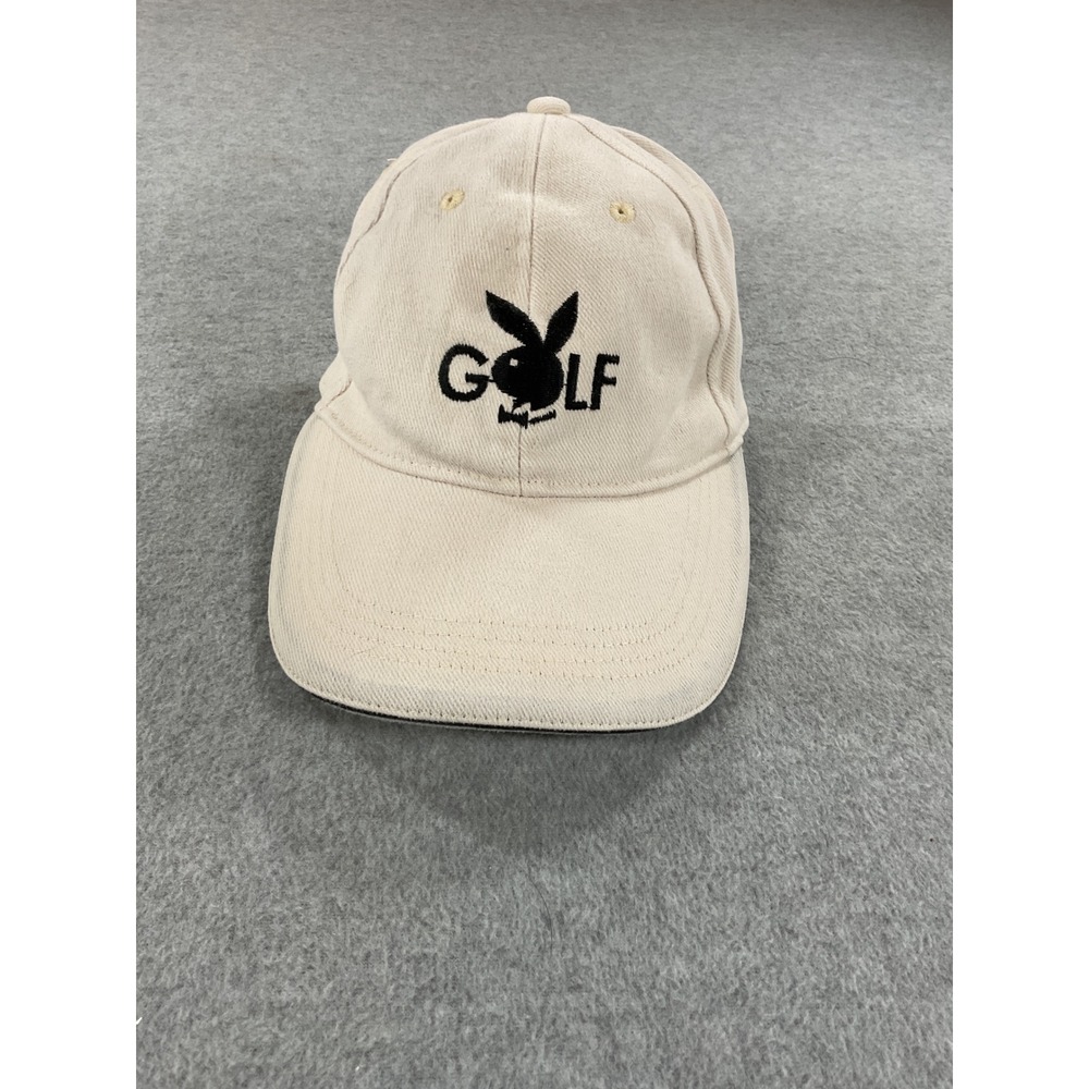 Playboy Golf Hat Cream Cotton Adjustable Dad Cap Bunny Logo Scramble Embroidered